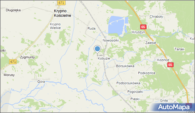 mapa Kobuzie, Kobuzie gmina Dobrzyniewo Duże na mapie Targeo